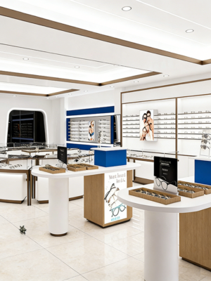 Custom Wood Glasses Display Cabinet Baked Paint Multi-layer Drawer Display Shelf Wood Island Glass Product Display Cabinet