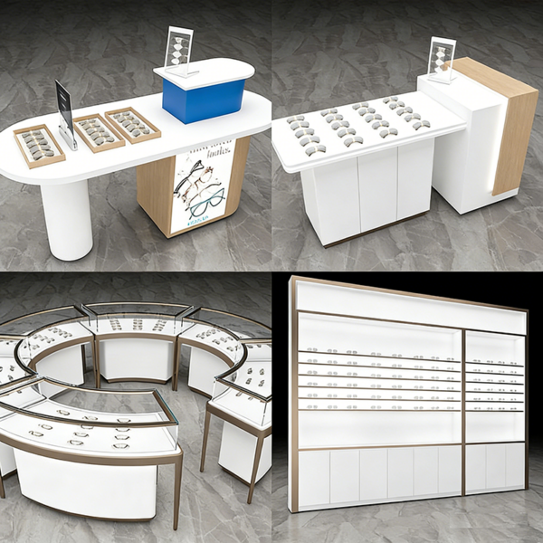 Custom Wood Glasses Display Cabinet Baked Paint Multi-layer Drawer Display Shelf Wood Island Glass Product Display Cabinet