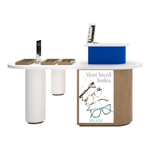 Custom Wood Glasses Display Cabinet Baked Paint Multi-layer Drawer Display Shelf Wood Island Glass Product Display Cabinet