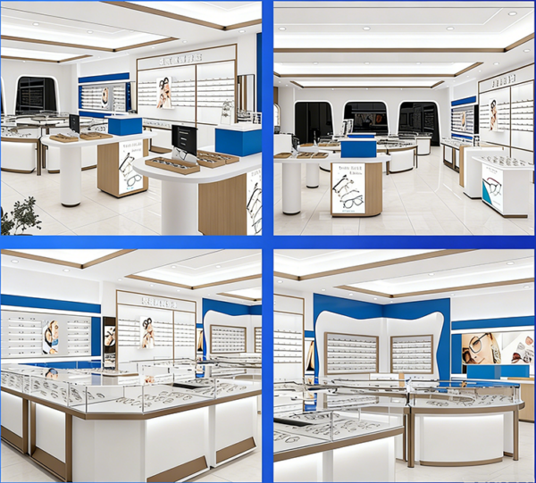 Custom Wood Glasses Display Cabinet Baked Paint Multi-layer Drawer Display Shelf Wood Island Glass Product Display Cabinet
