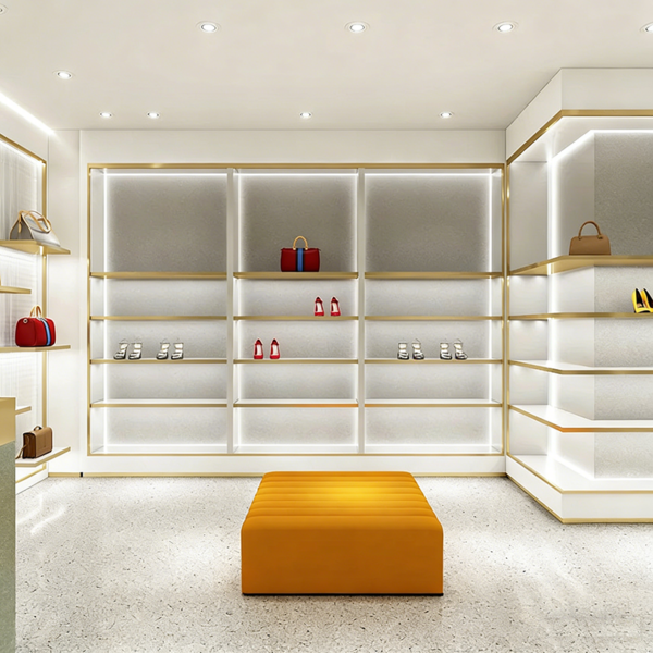 Shoe Store Design High End Display Cabinets Customized Shopping Mall Bag Leather Goods Display Cabinet with Lights Showcases
