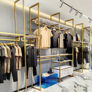 0325-5-1 Customized Stainless Steel Clothing Display Rack Floor Standing Clothes Hanger Specific Shopping Mall Clothing Display Shelves