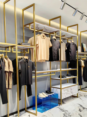 Customized Stainless Steel Clothing Display Rack Floor Standing Clothes Hanger Specific Shopping Mall Clothing Display Shelves