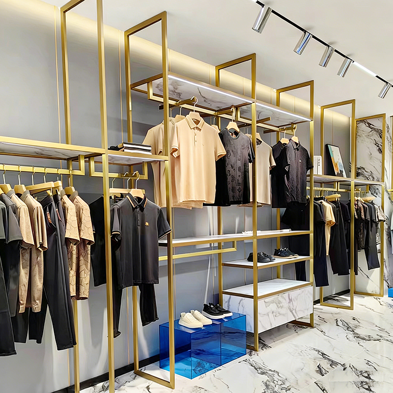 0325-5-1 Customized Stainless Steel Clothing Display Rack Floor Standing Clothes Hanger Specific Shopping Mall Clothing Display Shelves
