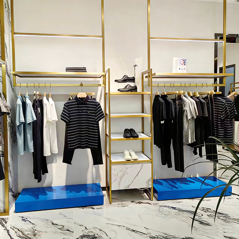 0325-5-2 Customized Stainless Steel Clothing Display Rack Floor Standing Clothes Hanger Specific Shopping Mall Clothing Display Shelves