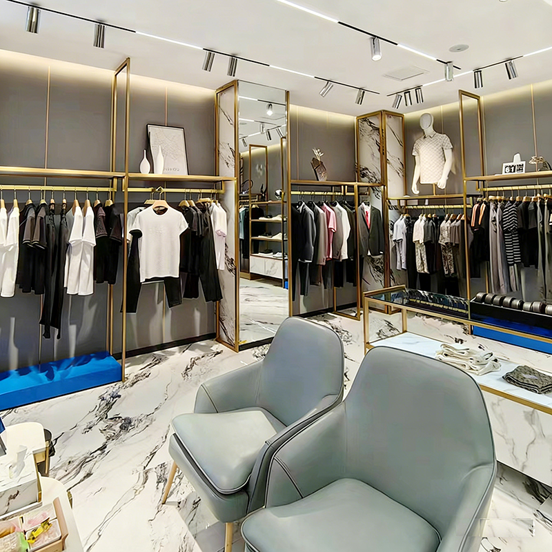0325-5-3 Customized Stainless Steel Clothing Display Rack Floor Standing Clothes Hanger Specific Shopping Mall Clothing Display Shelves