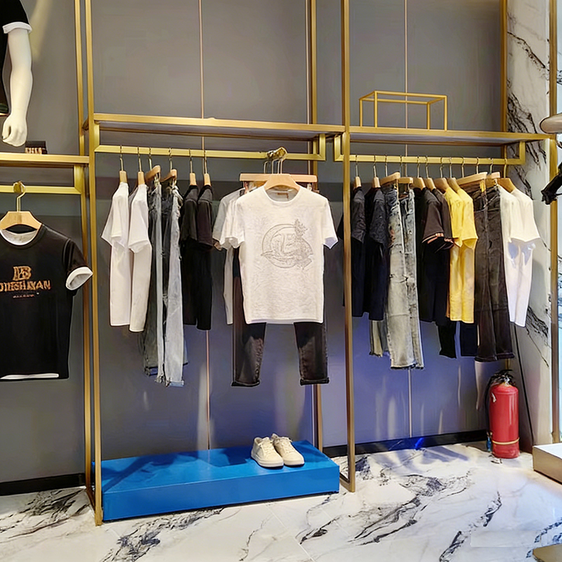 0325-5-5 Customized Stainless Steel Clothing Display Rack Floor Standing Clothes Hanger Specific Shopping Mall Clothing Display Shelves