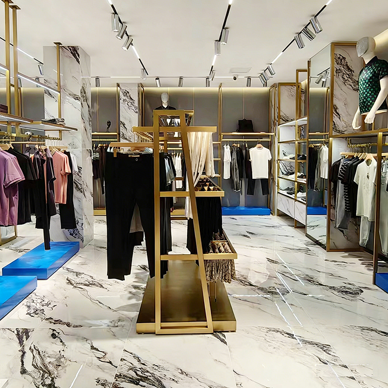 0325-5-8 Customized Stainless Steel Clothing Display Rack Floor Standing Clothes Hanger Specific Shopping Mall Clothing Display Shelves