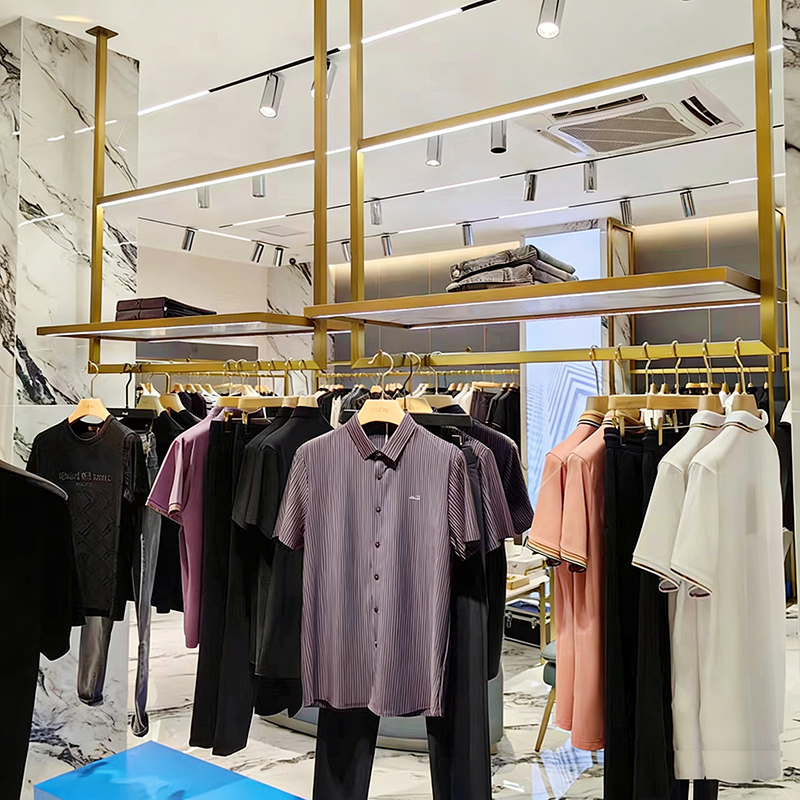 0325-5-9 Customized Stainless Steel Clothing Display Rack Floor Standing Clothes Hanger Specific Shopping Mall Clothing Display Shelves
