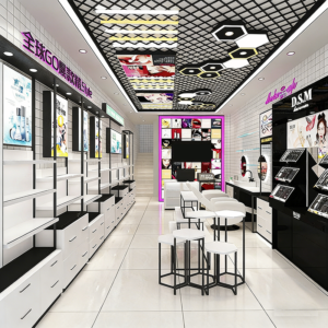 Cosmetics Display Cabinet Beauty Salon Makeup Skincare Products Shelves Back Cabinets Central Island showcase Store Design