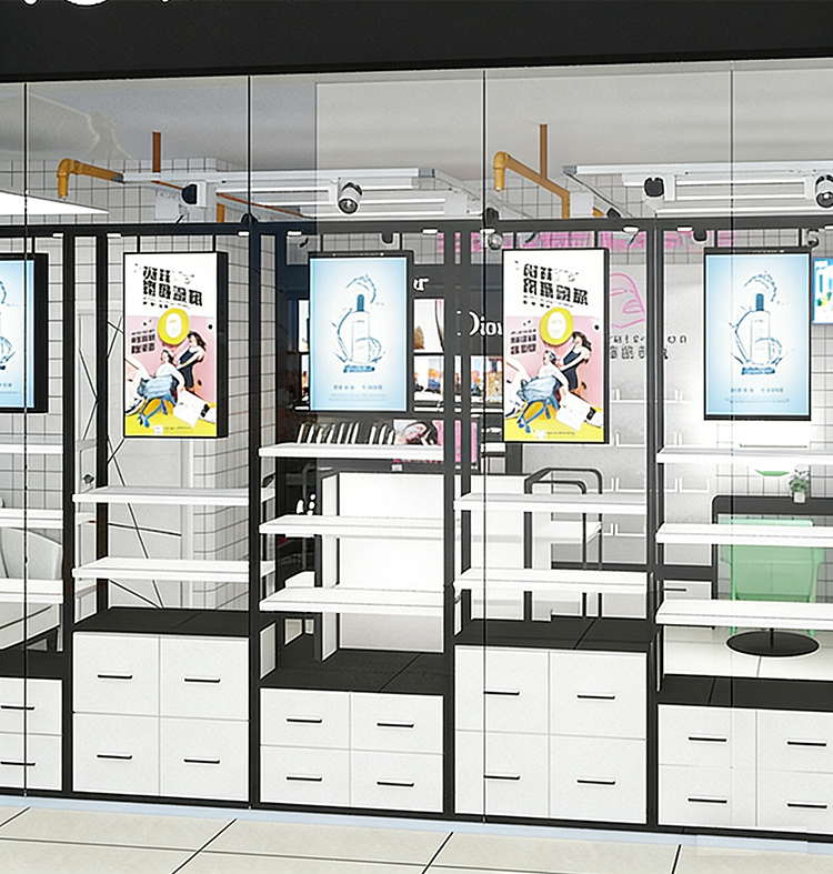 Cosmetics Display Cabinet Beauty Salon Makeup Skincare Products Shelves Back Cabinets Central Island showcase Store Design