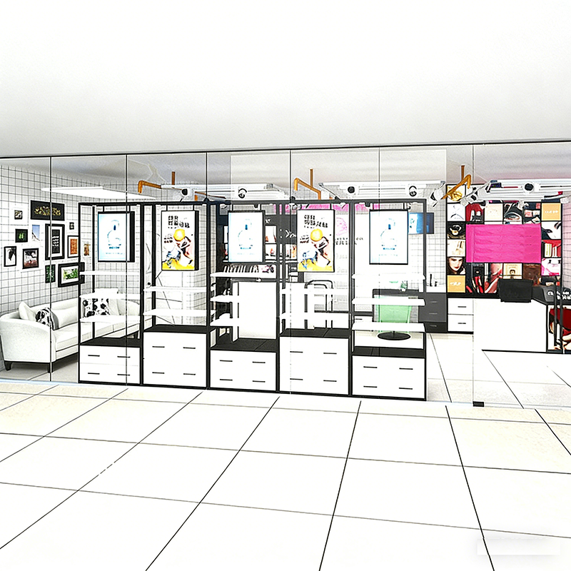 Cosmetics Display Cabinet Beauty Salon Makeup Skincare Products Shelves Back Cabinets Central Island showcase Store Design