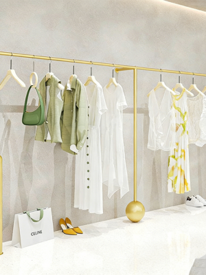 Women's Clothing Store Display Shelves Creative Wall Mounted Golden Clothes Display Racks Clothing Store Hangers Display Stand