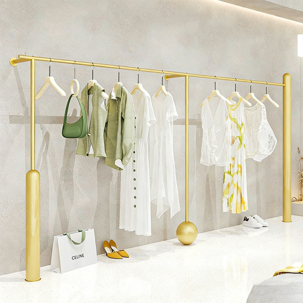 Women's Clothing Store Display Shelves Creative Wall Mounted Golden Clothes Display Racks Clothing Store Hangers Display Stand