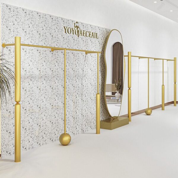 Women's Clothing Store Display Shelves Creative Wall Mounted Golden Clothes Display Racks Clothing Store Hangers Display Stand