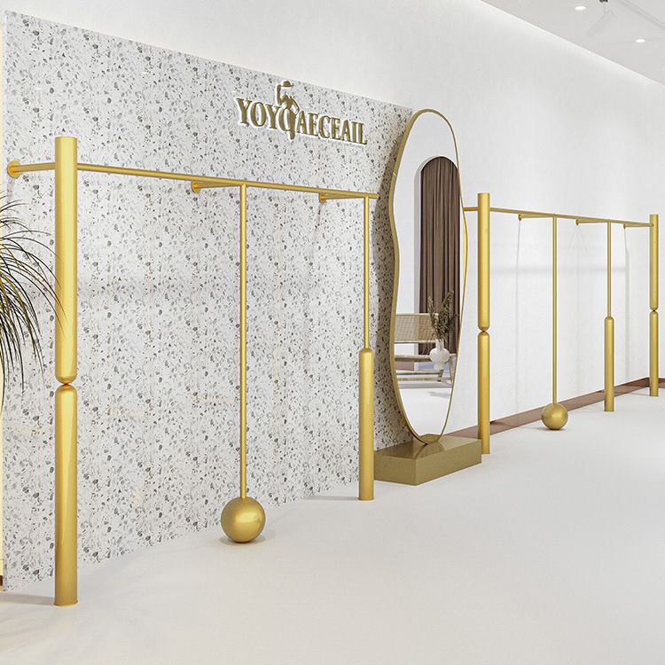 0326-4-2-- Women's Clothing Store Display Shelves Creative Wall Mounted Golden Clothes Display Racks Clothing Store Hangers Display Stand