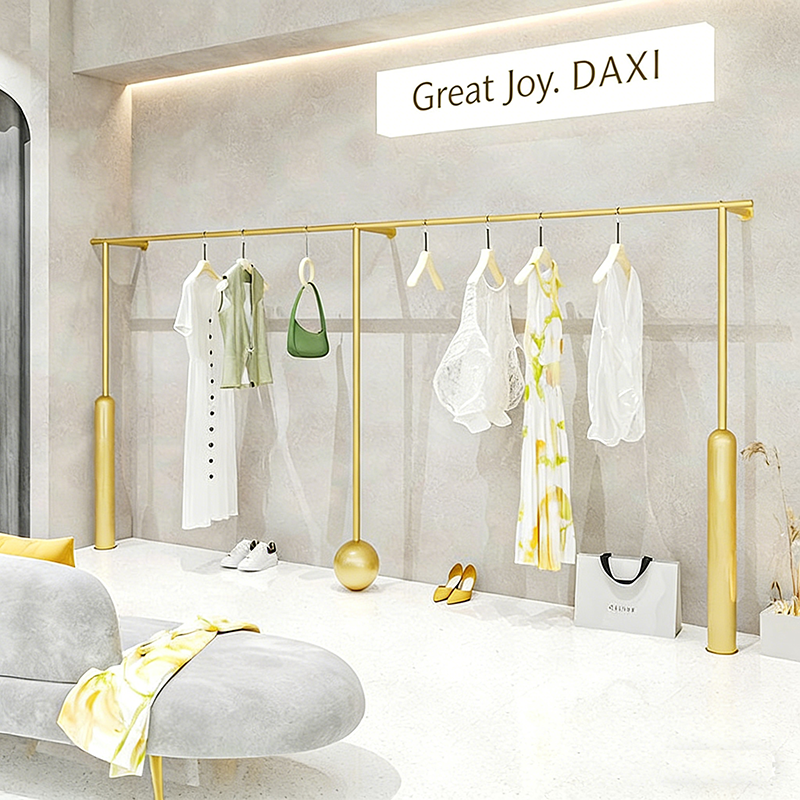 0326-4-3 Women's Clothing Store Display Shelves Creative Wall Mounted Golden Clothes Display Racks Clothing Store Hangers Display Stand