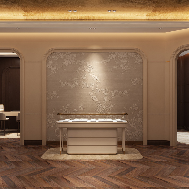 Luxury High-end Jewelry Display Cabinet Tempered Glass Stainless Steel Gold Diamond Display Showroom for Shopping Mall