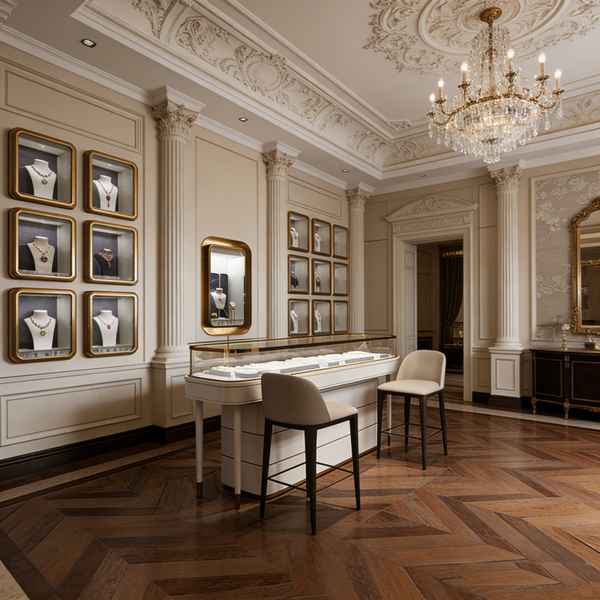 0328-10-6 Luxury High-end Jewelry Display Cabinet Tempered Glass Stainless Steel Gold Diamond Display Showroom for Shopping Mall