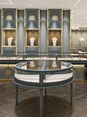 0328-3-3 High Quality Multi-Layer Rectangular Jewelry Display Cabinets Customizable Jewelry Counter Gold Display Stand Container Showcase