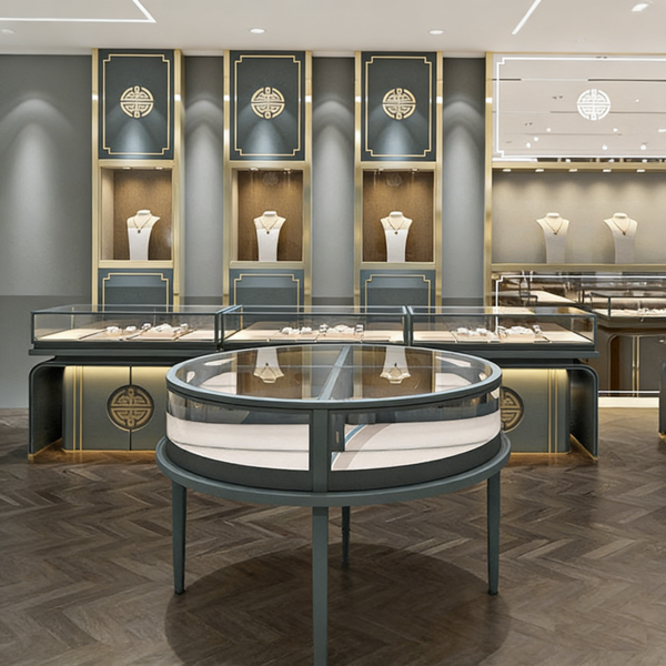 0328-3-3 High Quality Multi-Layer Rectangular Jewelry Display Cabinets Customizable Jewelry Counter Gold Display Stand Container Showcase