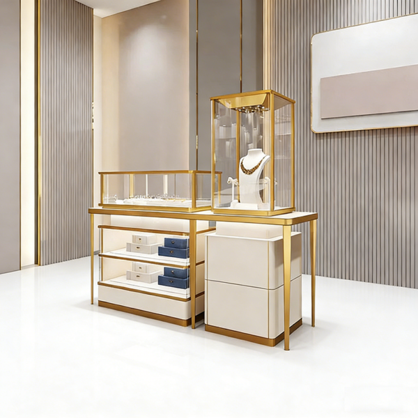 Factory Direct Jewelry Display Cabinet Customized Cabinet Showcase with Gold Finish Jewelry Whole Store Design