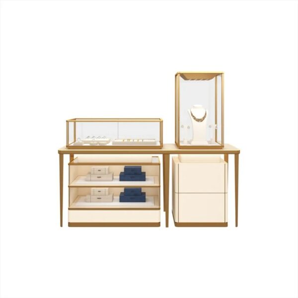 Factory Direct Jewelry Display Cabinet Customized Cabinet Showcase with Gold Finish Jewelry Whole Store Design