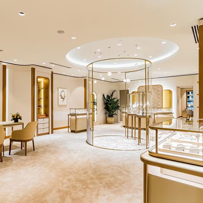 Customized Luxury Jewelry & Watch Display Cabinet Curved Glass Showcase High-End Counter Island for Shopping Mall Jewelry Store