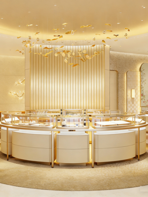 0328-6-6 Customized Luxury Jewelry & Watch Display Cabinet Curved Glass Showcase High-End Counter Island for Shopping Mall Jewelry Store