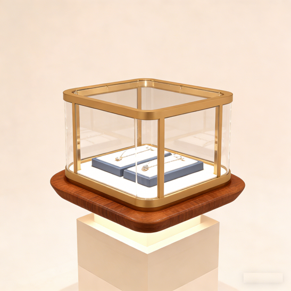 Customized Display Fixtures for Shopping Mall Entire Store Illuminated Display Cabinets Gold Jewelry Central Island Showcase