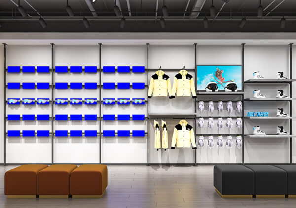 Customized Modern Metal Wall Mounted Shoe Display Rack Store Design Rotating Showroom for Retail Shop