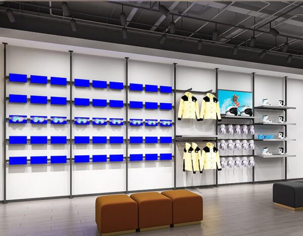 Customized Modern Metal Wall Mounted Shoe Display Rack Store Design Rotating Showroom for Retail Shop