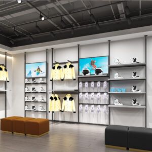 20116-2-4 Customized Modern Metal Wall Mounted Shoe Display Rack Store Design Rotating Showroom for Retail Shop