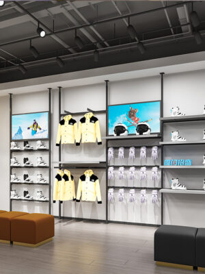 Customized Modern Metal Wall Mounted Shoe Display Rack Store Design Rotating Showroom for Retail Shop