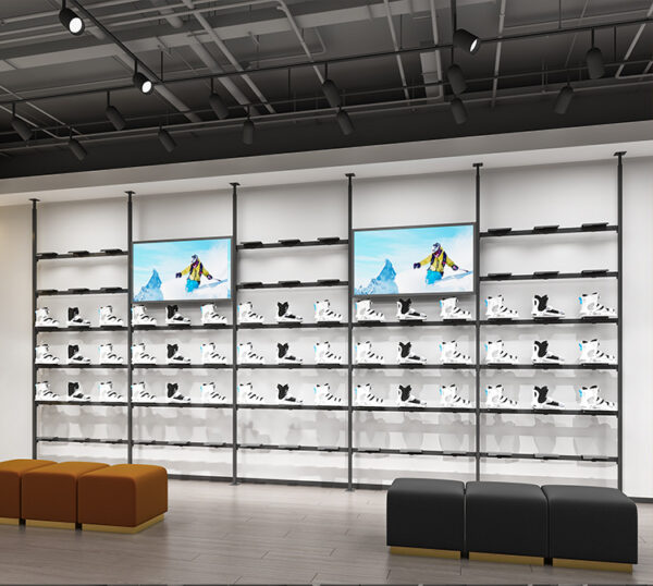 Customized Modern Metal Wall Mounted Shoe Display Rack Store Design Rotating Showroom for Retail Shop