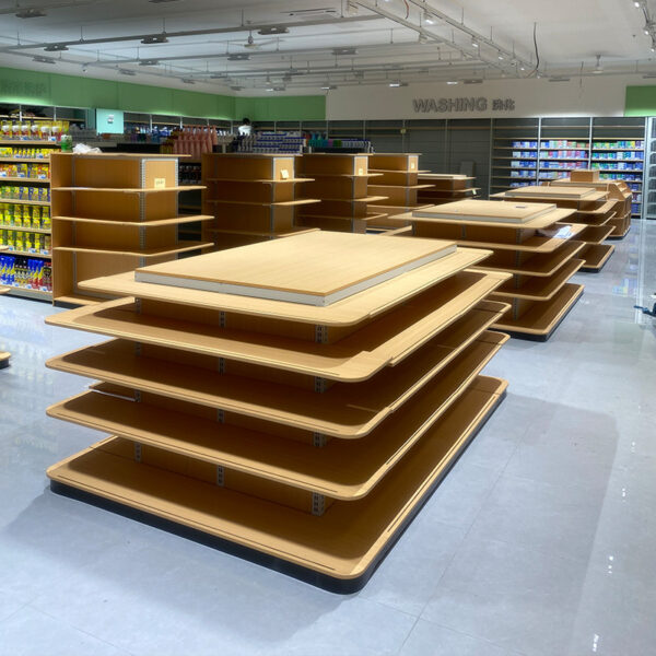 Custom Supermarket Promotion Table Display Shelf Wooden Box & Case Rectangular Shape Modern Stackable End Rack Display Cabinet