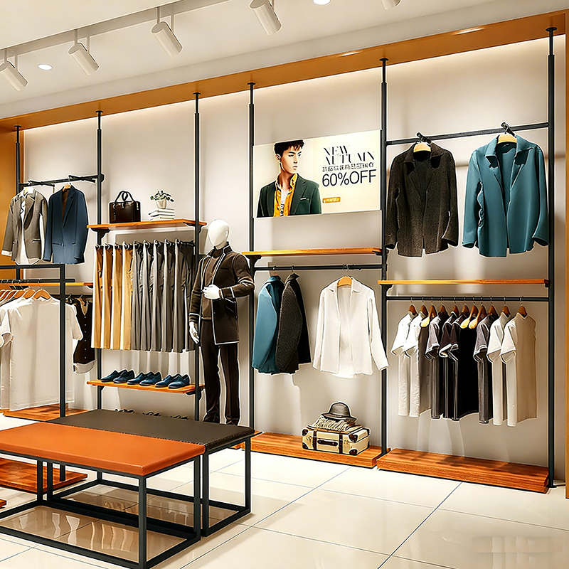 0402-4-13 Customized Men's Clothing Store Hanging Display Rack Clothes Hanger Display Shelf Display Stand Shopping Mall Commercial Use