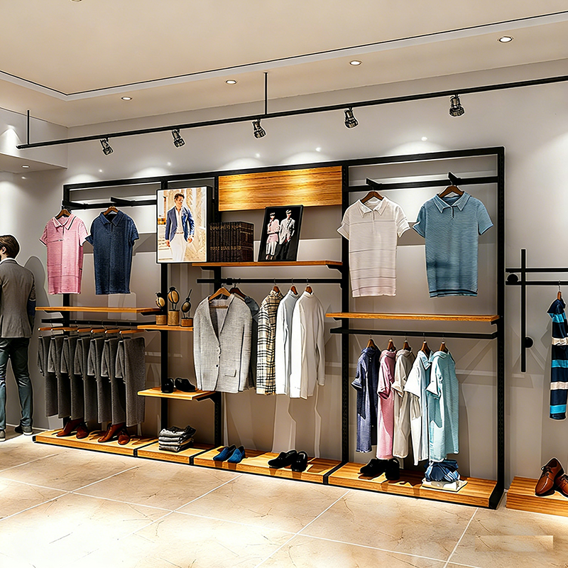 0402-4-2 Customized Men's Clothing Store Hanging Display Rack Clothes Hanger Display Shelf Display Stand Shopping Mall Commercial Use