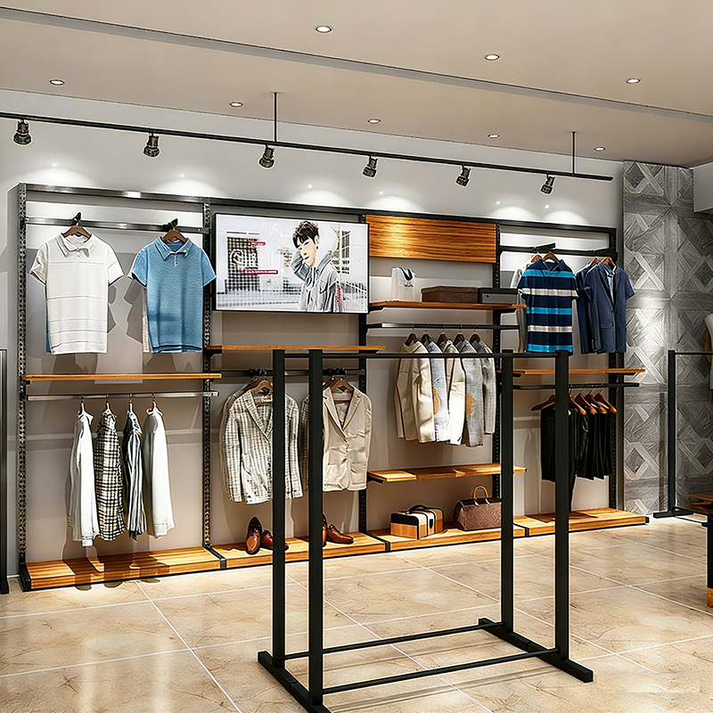 0402-4-4 Customized Men's Clothing Store Hanging Display Rack Clothes Hanger Display Shelf Display Stand Shopping Mall Commercial Use