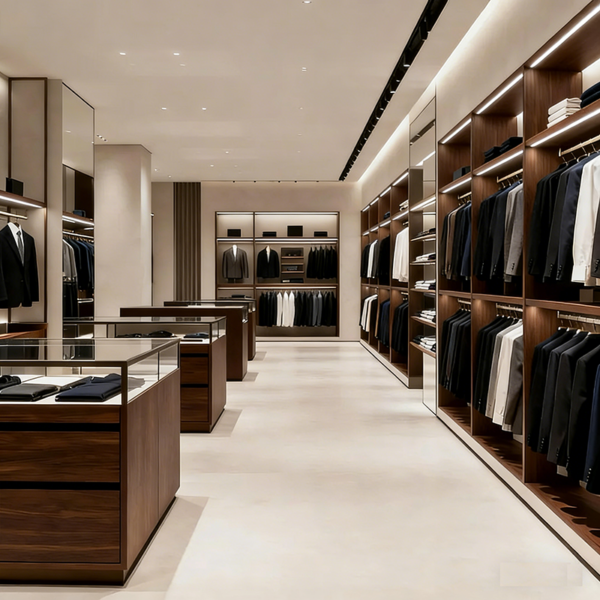 0402-5-2 Customization High End Suit Display Cabinet with Light Wooden Baked Paint Suit Men's Clothing Shelf Display Cabinet