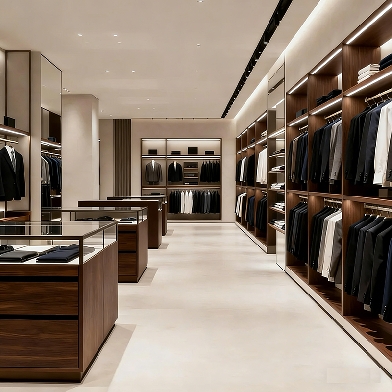 Customization High End Suit Display Cabinet with Light Wooden Baked Paint Suit Men's Clothing Shelf Display Cabinet