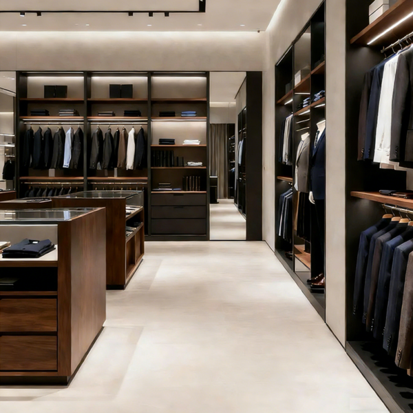 0402-5-4 Customization High End Suit Display Cabinet with Light Wooden Baked Paint Suit Men's Clothing Shelf Display Cabinet