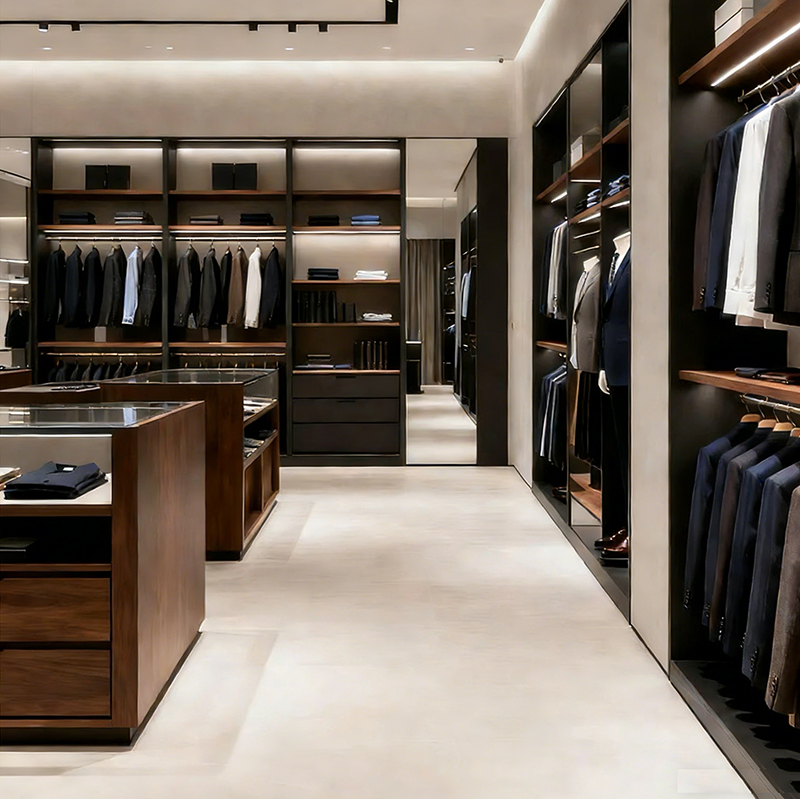 Customization High End Suit Display Cabinet with Light Wooden Baked Paint Suit Men's Clothing Shelf Display Cabinet