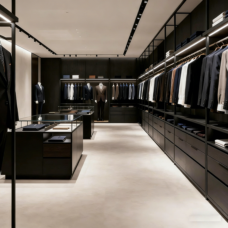 Customization High End Suit Display Cabinet with Light Wooden Baked Paint Suit Men's Clothing Shelf Display Cabinet