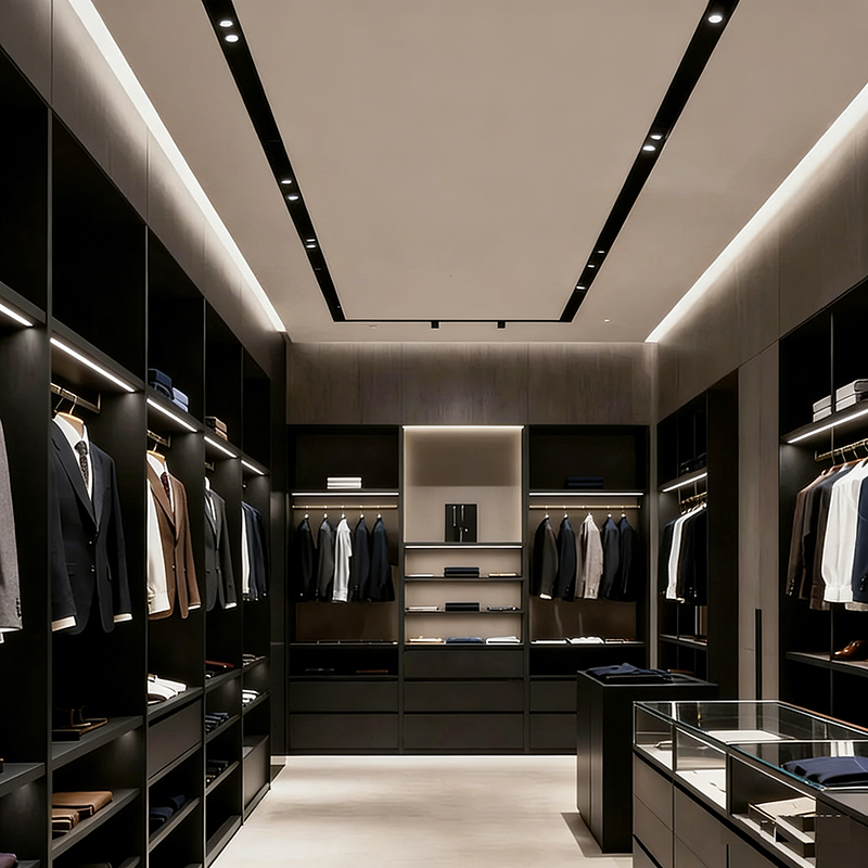 Customization High End Suit Display Cabinet with Light Wooden Baked Paint Suit Men's Clothing Shelf Display Cabinet
