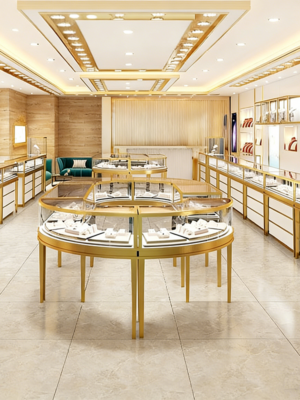 0402-7-1 Jewelry Shop Design Light Luxury Customized Jewelry Gold Jewelry Sample Product Display Cabinet showcase Island Glass Counter