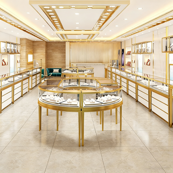 Jewelry Shop Design Light Luxury Customized Jewelry Gold Jewelry Sample Product Display Cabinet showcase Island Glass Counter