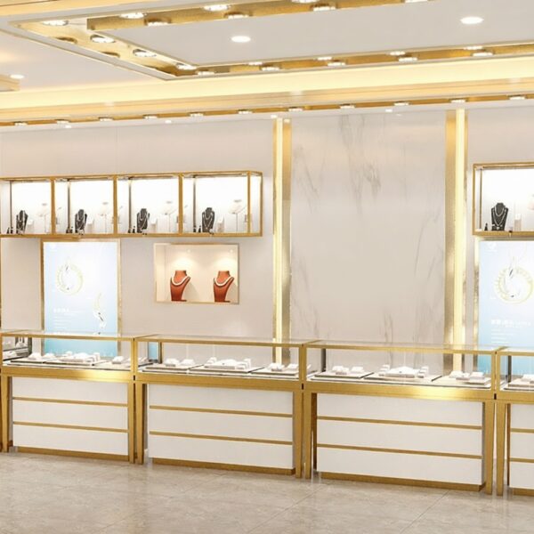 Jewelry Shop Design Light Luxury Customized Jewelry Gold Jewelry Sample Product Display Cabinet showcase Island Glass Counter