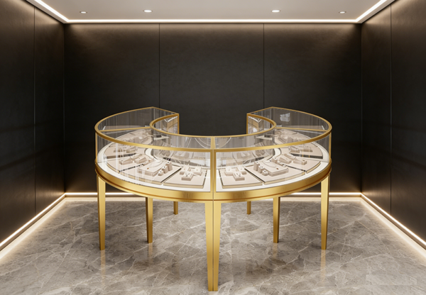 Jewelry Shop Design Light Luxury Customized Jewelry Gold Jewelry Sample Product Display Cabinet showcase Island Glass Counter