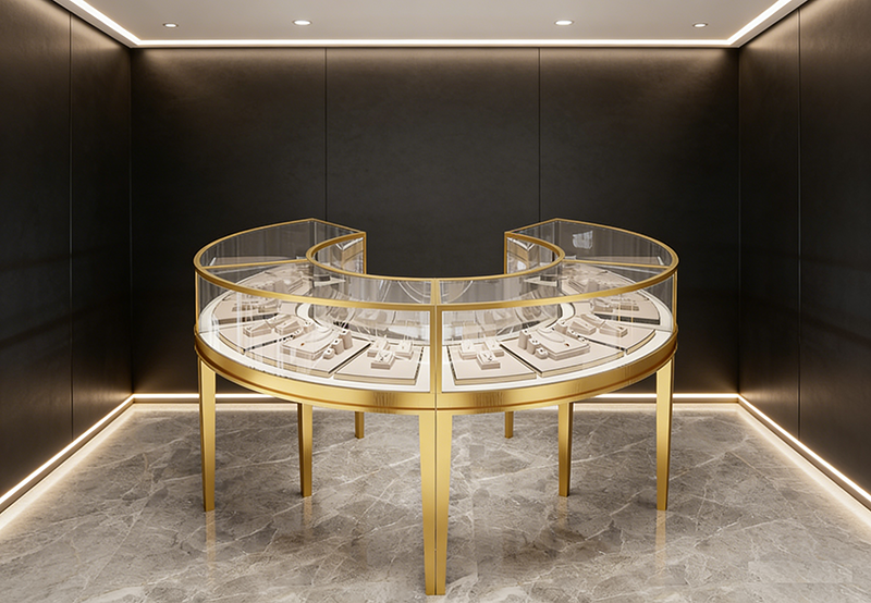 Jewelry Shop Design Light Luxury Customized Jewelry Gold Jewelry Sample Product Display Cabinet showcase Island Glass Counter